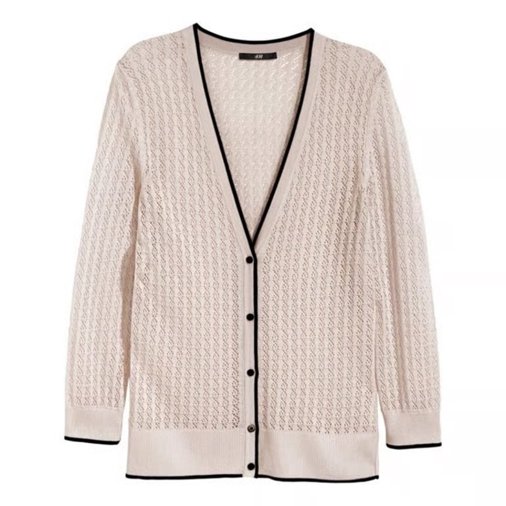 H&M Cream Knit Cardigan with Black Trim